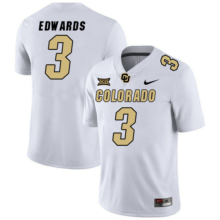 Colorado Buffaloes #3 Dylan Edwards Big 12 Conference College Football Jerseys Stitched Sale-White
